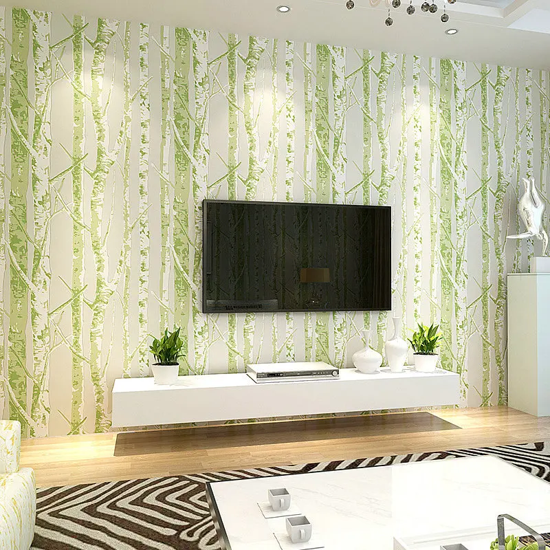 

Tree pattern non-woven woods wallpaper roll modern designer wallcovering simple wall coverring for living room brown green