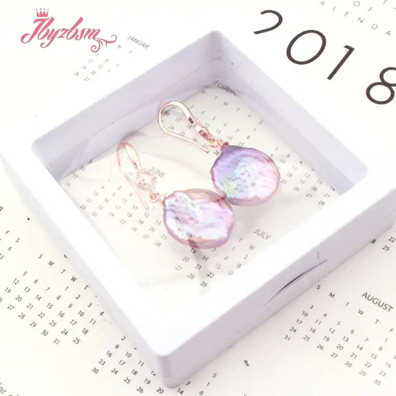 

14-15mm Coin Cultured Keshi Edsion Freshwater Pearl Natural Stone Beads Silver Plates Earrings For Woman Christmas Gift 1 Pair