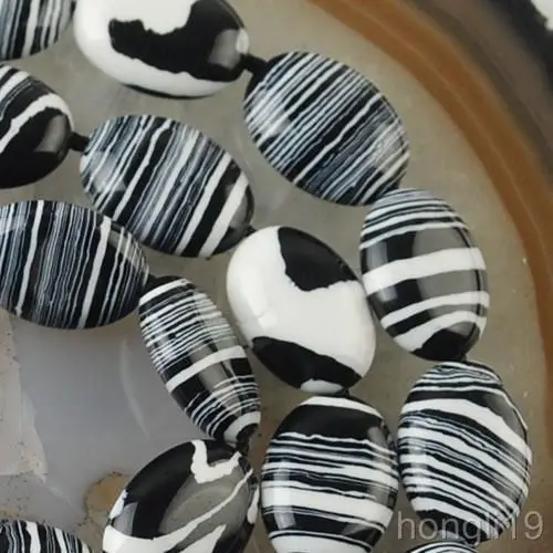 13x18mm Black White Stripe Stone Oval Loose Beads Semi Precious
