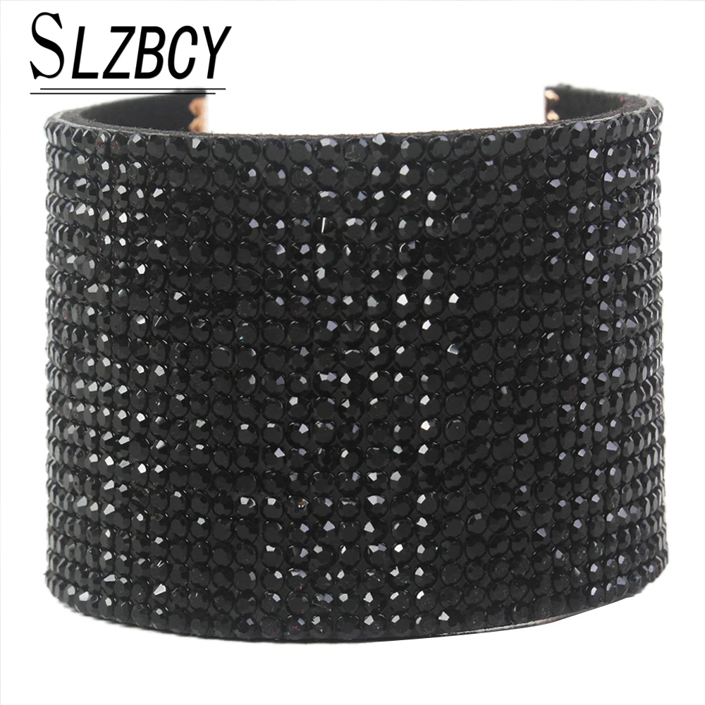 

Bohemia Wide Rhinestone Wrap Bracelets Bangles Women Link Chain Multilayer Leahter Charm Bracelet Party Jewelry Cuff Wristband
