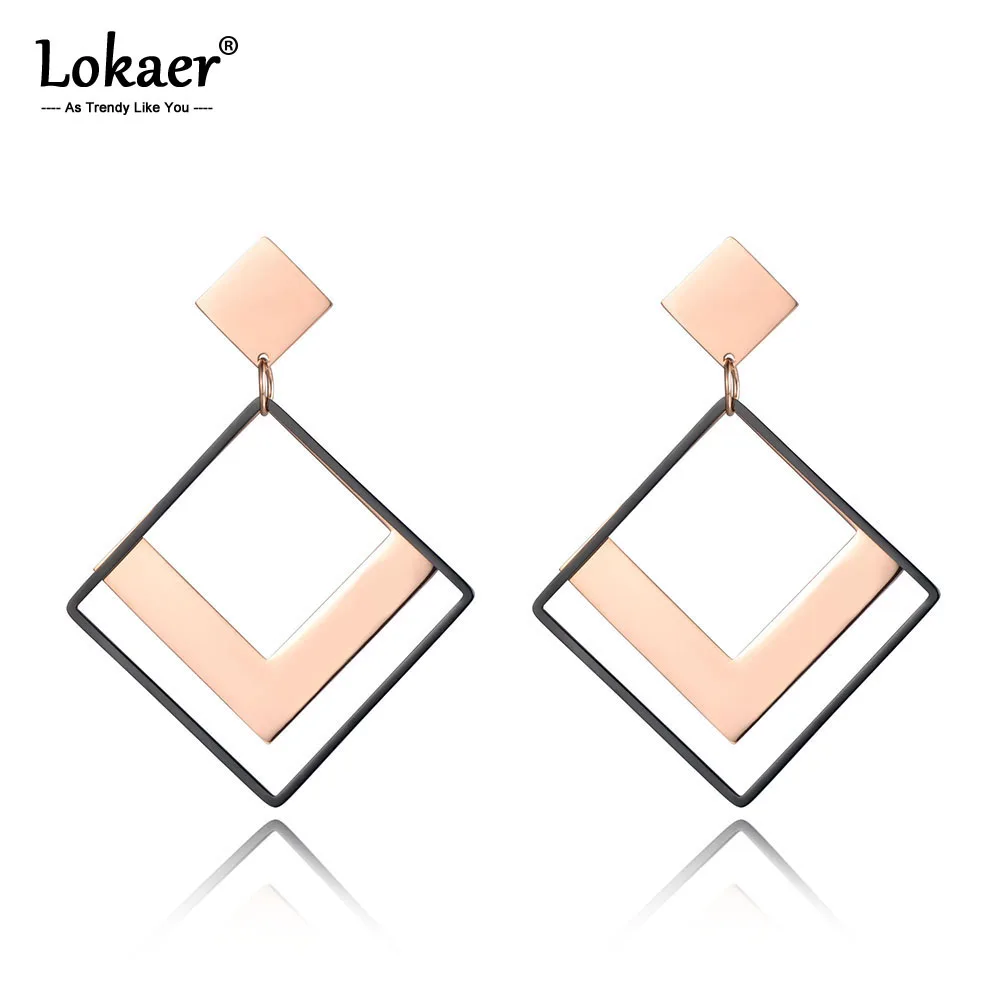 Lokaer креативные из нержавеющей стали геометрические полые квадратные серьги для женщин розовое золото OL стиль ухо Ювелирный Подарок на юбилей E19045