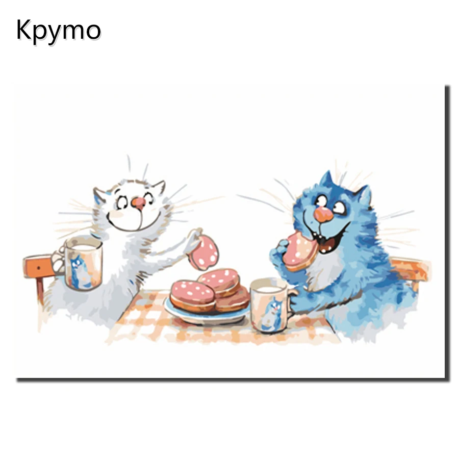 

Framed Blue white cat Love Painting By Numbers Home Decoration For Living Room Wall Art Europe Abstract Canvas Color art VA-0079