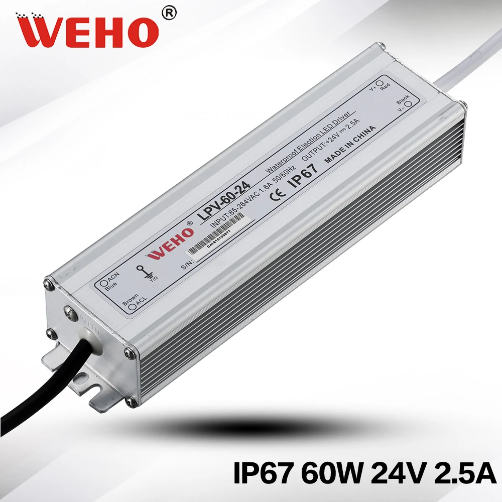 

(LPV-60-24) CE RoHS 60W 24V waterproof led driver 220VAC input power supply