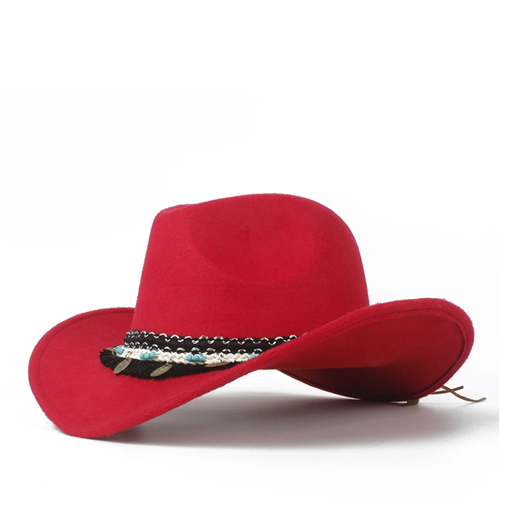 Red Модная женская западная ковбойская шляпа Женская Вуалетка Outblack Cowgirl Sombrero Hombre джаз шляпа - Цвет: Red