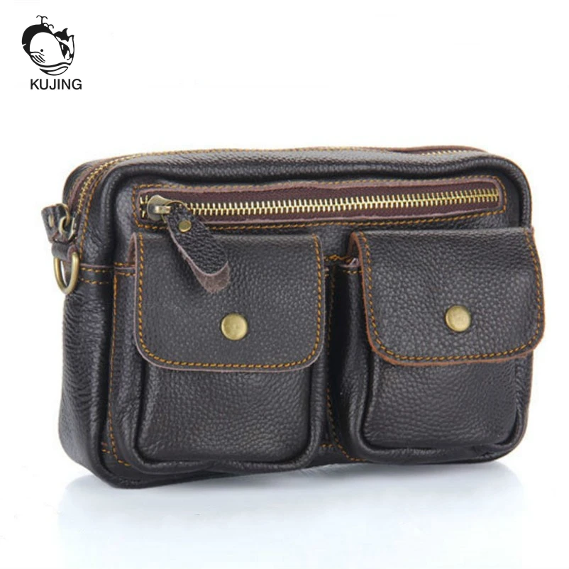 

KUJING brand leather men bag high-quality multi-functional leather men shoulder Messenger bag cheap leisure phone change men bag