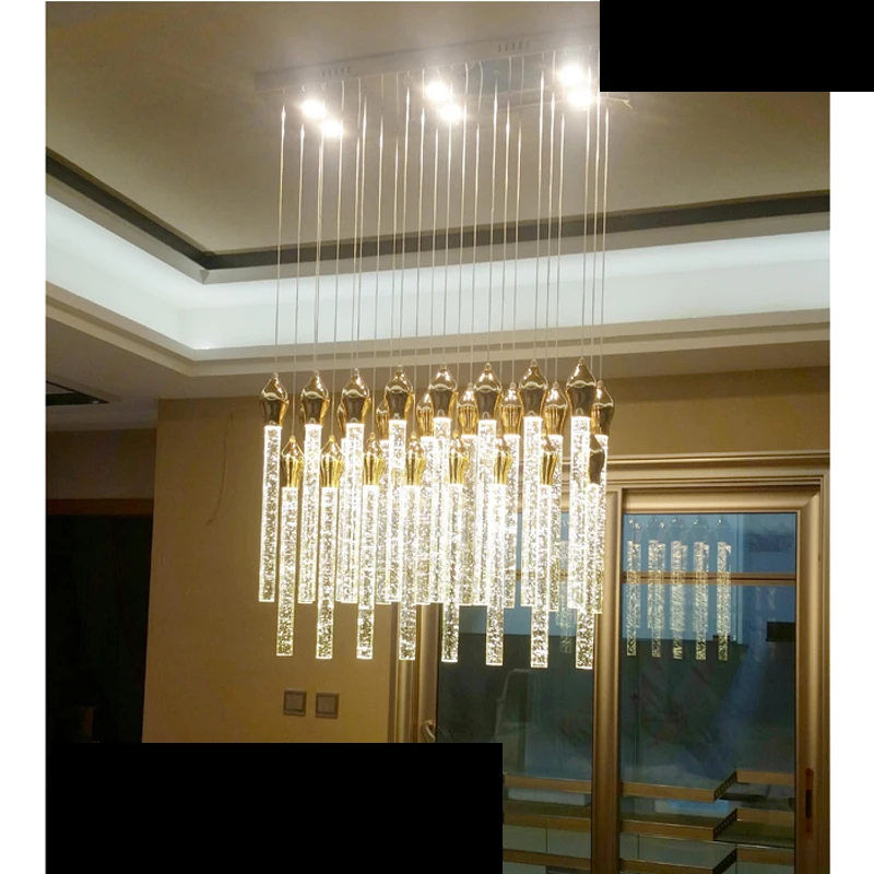 

Square Restaurant Lamp Chandelier LED Stainless Steel Crystal Chandelier Golden Remote Modern Simple LED lighting fixture led
