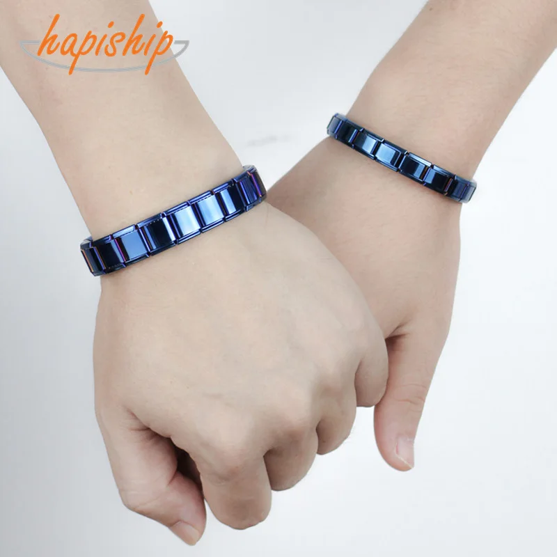 

Hapiship 2018 Fashion Men Women's Lovers Jewelry Blue Color Stainless Steel Bracelet Bangle Girls Boys Gift G071