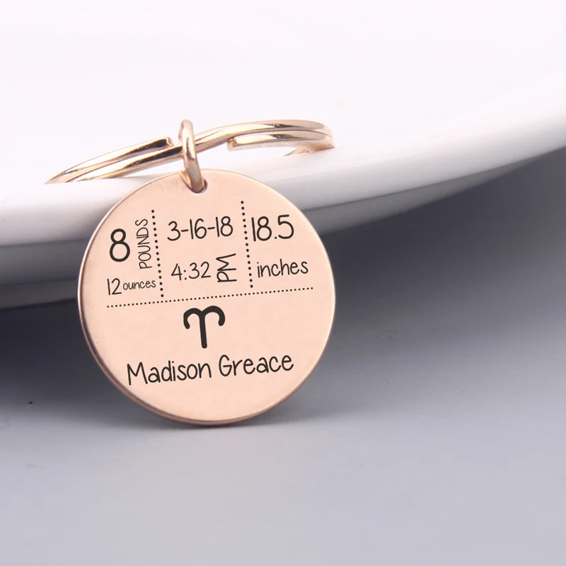 

Custom 12 Constellation Keychain For Baby birth statistics Keepsake Gift for New Parents Father's Day