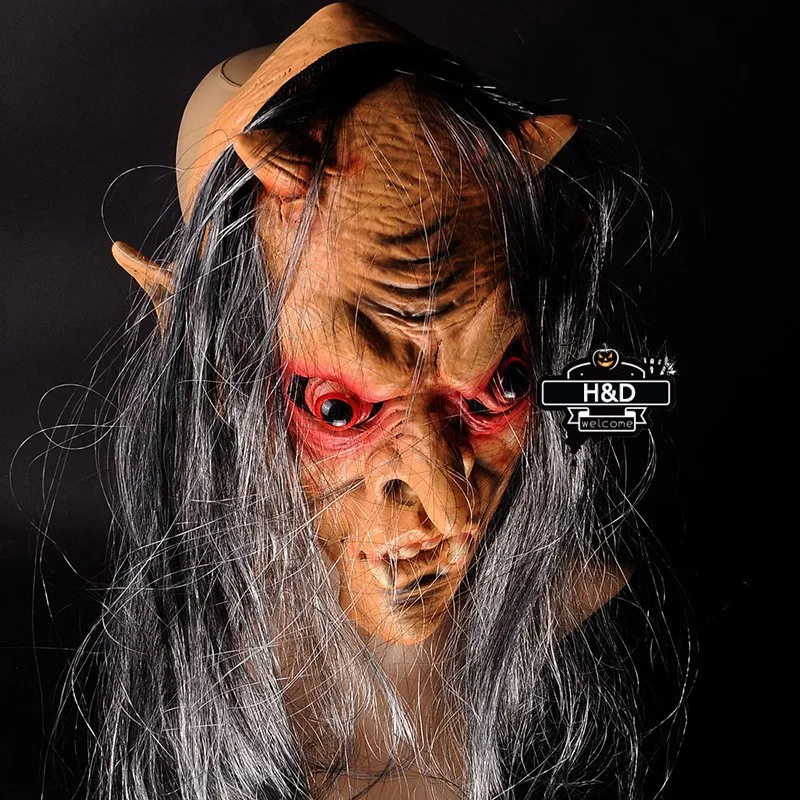 Full Face Cosplay Ghost Red Eyes Mask Gray Long Hair Horror Masquerade Adult Ghost Mask Halloween  Props Costumes Fancy Dress  (2)
