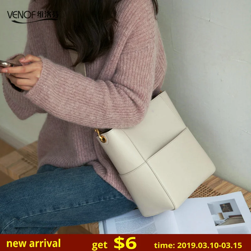 

Fashion wide straps bucket bag female composite bag split leather Shoulder Bags for women simple style ladies crossbody Bag 2019