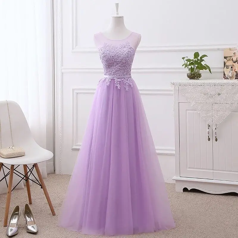 Длинное Элегантное Вечернее Платье трапециевидной формы, Тюлевое кружевное платье с вышивкой для выпускного вечера, вечерние платья, много цветов, красное вино, розовое, серое, фиолетовое, EN01M - Цвет: Purple