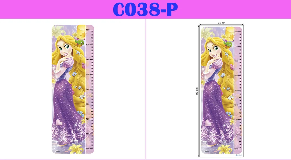 Snow White Anna Elsa Mermaid Rapunzel Cinderalle Belle Princess Growth Chart Wall Stickers Home Decor Kids Height Measure Decals