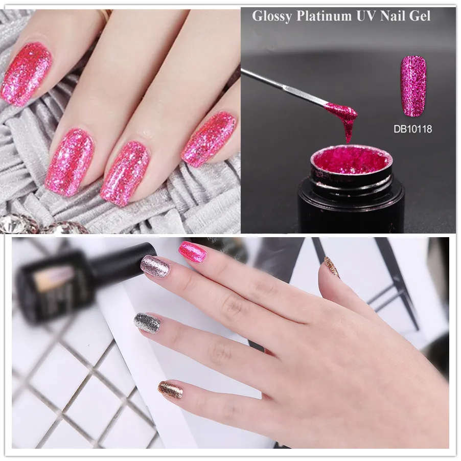 Monasi UV Gel Nail Polish 3D Glossy Platinum Glitter Gel Diamond Gold Bright Shiny Lacquer Brilliant Soak Off Nail Varnish