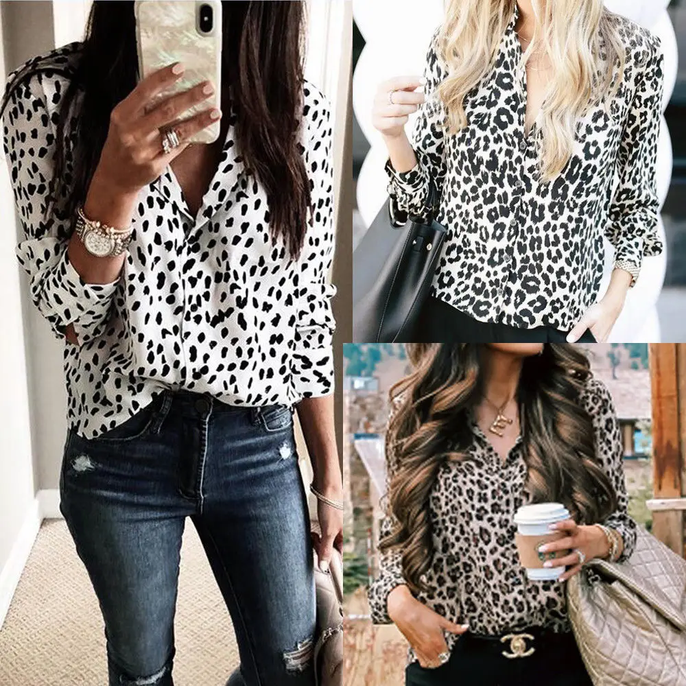 

CHUQING 2019 New Fashion Women's Leopard Print Shirt Casual Loose Leopard Top