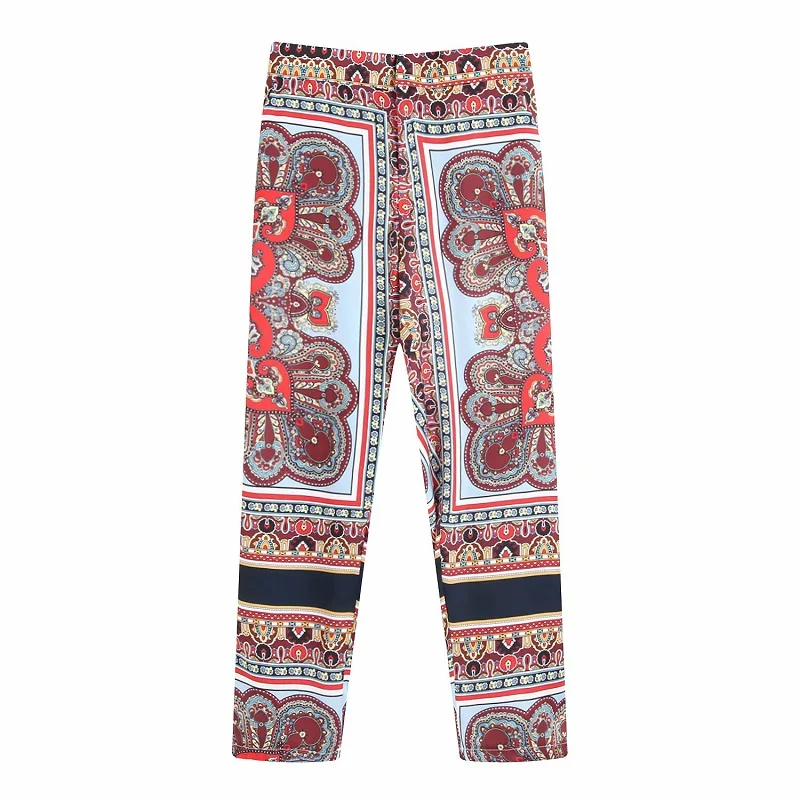 

Vintage Floral Print Contrast Colors Pants 2019 Chic Stylish Retro Women Long Trousers Casual Ladies Bottom