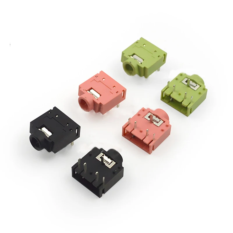 30pcs Jack 3 5mm Headphone Connector Audio Socket Interface Two channel Five Pins Female PJ 307 Plastic Head Black Pink Green