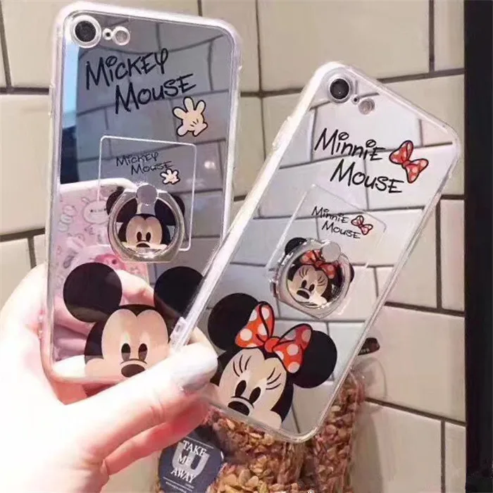 

TPU Mirror Phone Cases For Huawei P9 Cute Cat Cartoon Mickey Minnie Mouse Mirror Case Cover With Finger Ring For Huawei P9 Funda
