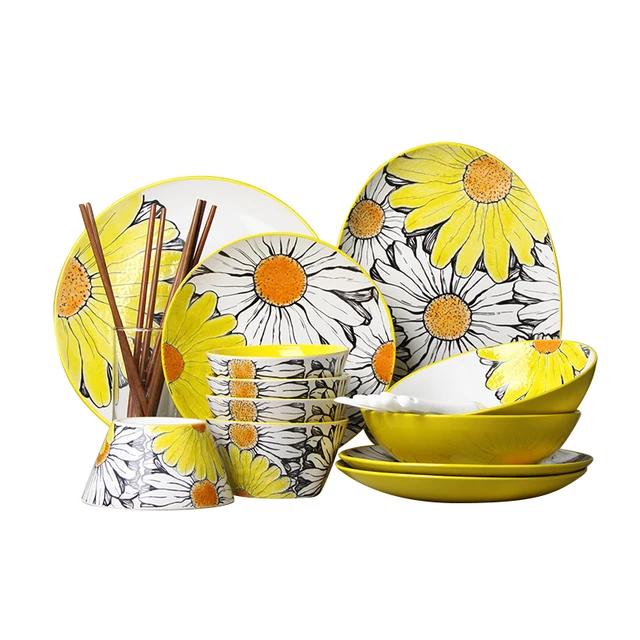 22set ceramics dishes bowl dinner plate Sunflower cartoon pattern ... 22set ceramics dishes bowl dinner plate Sunflower cartoon pattern ...