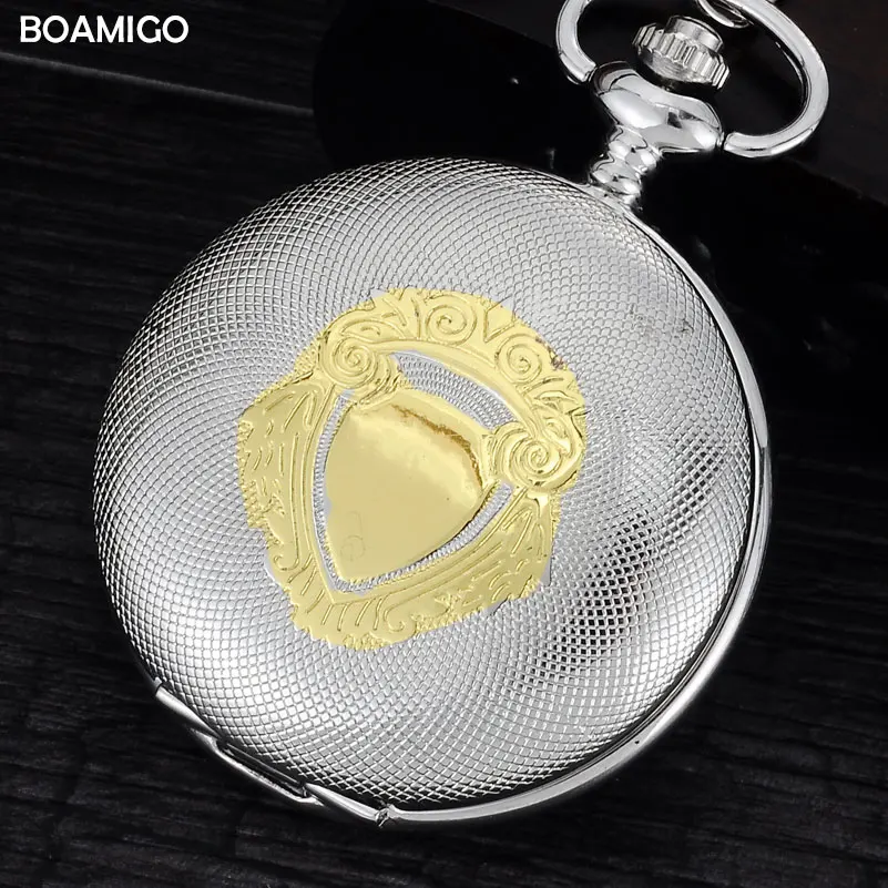 

FOB men mechanical watches fashion pocket skeleton watches Roman numbers analog display silver chain BOAMIGO gift reloj hombre