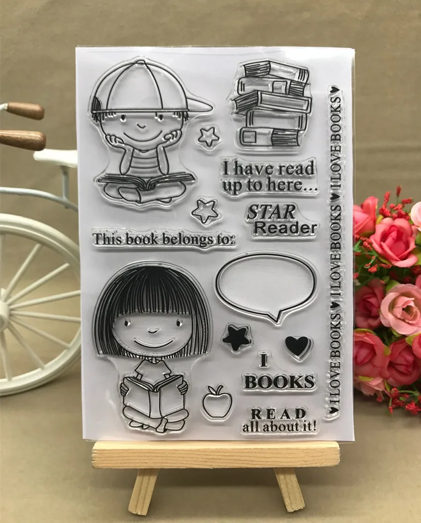 

Read books love book stamp Clear Stamp for Scrapbooking Transparent Silicone Rubber DIY Photo Album Decor