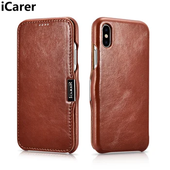 

iCarer For iPhone X Case Cover Luxury Vintage Genuine Leather Magnetic Shockproof Armor Flip Phone Case for iPhone 10 Back Cover