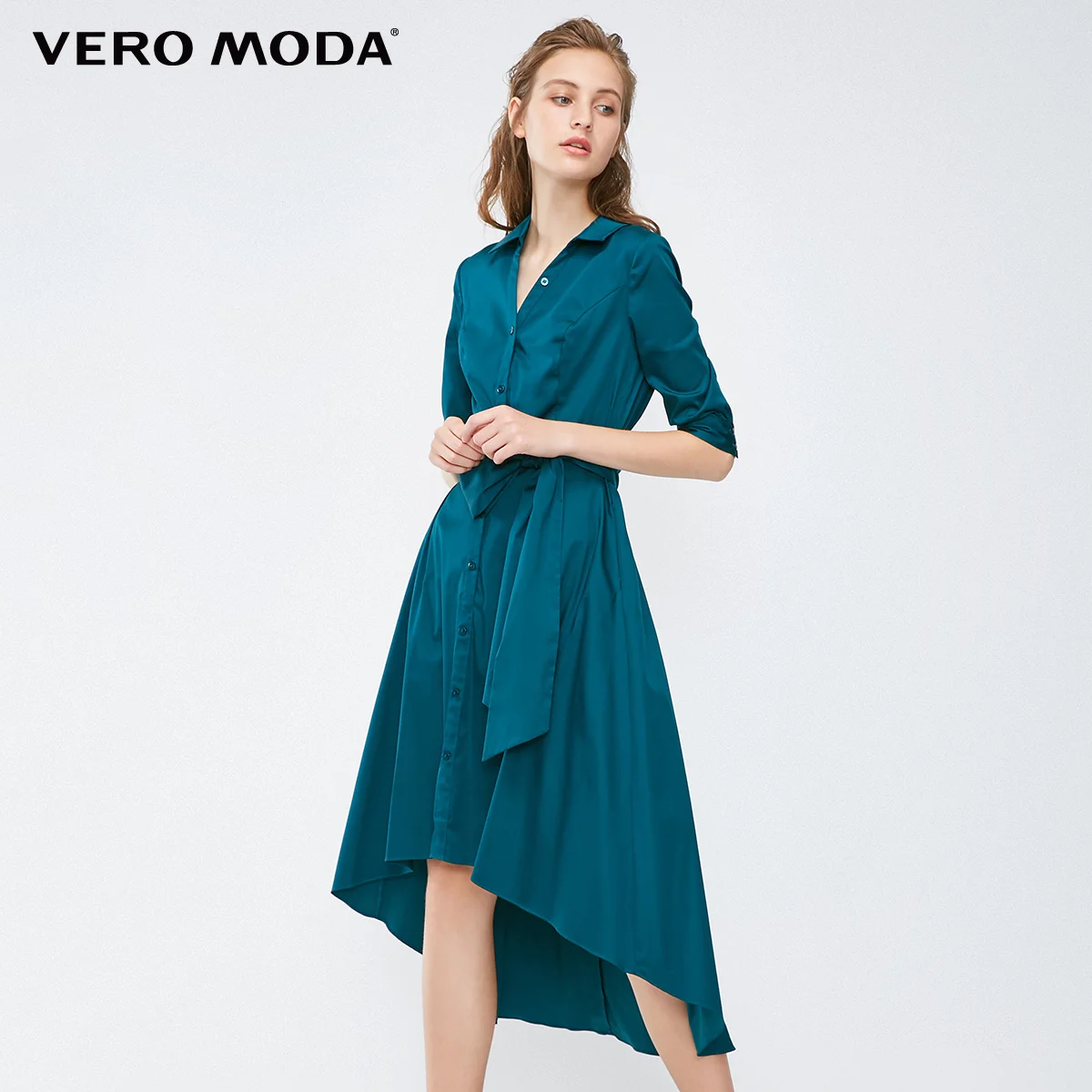 Vero Moda платье-рубашка с v-образным вырезом и рукавами три четверти | 31837C519 - Цвет: Deep petrol
