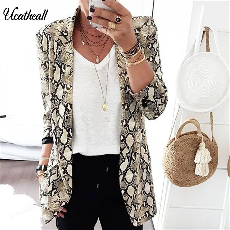 Women Slim Print Jackets Long Sleeve Feminino Snake Skin