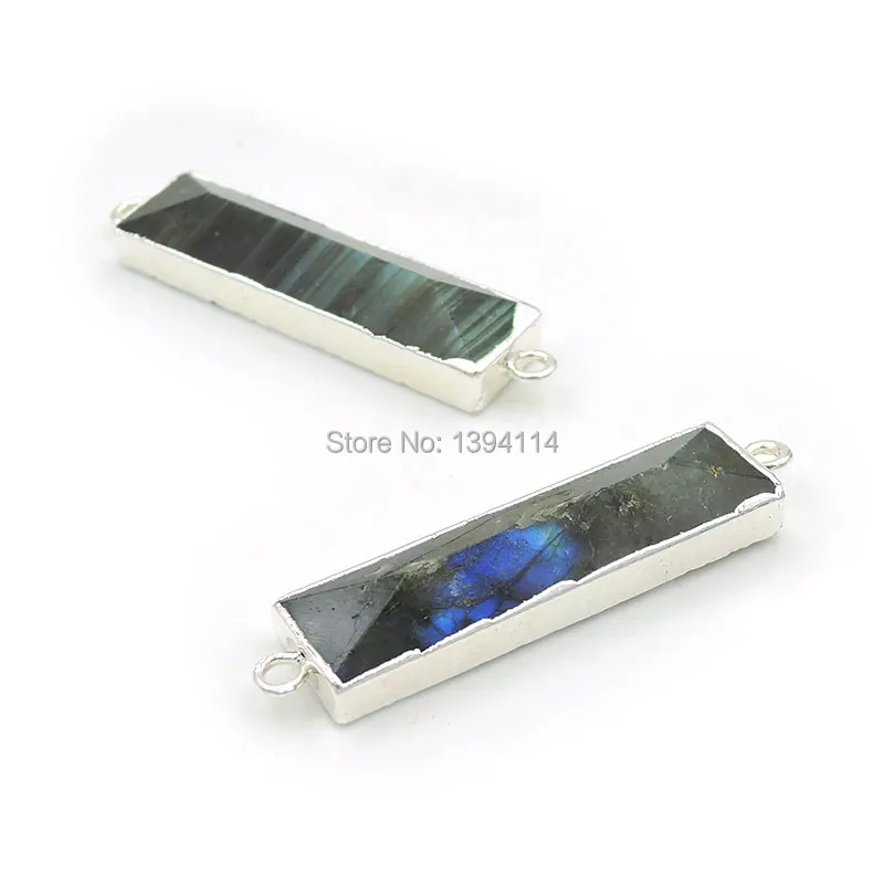 

Natural Labradorite Bar Of Point Connector With Side Silver-plated Approx 42*9*7mm