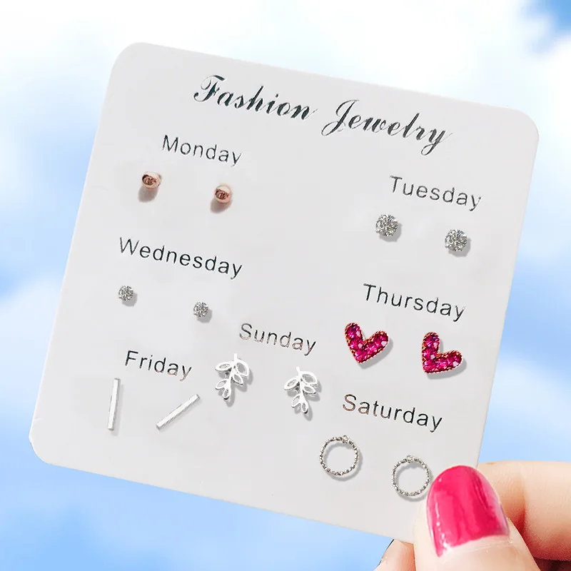 

Han temperament of earrings a week 7 pairs of simple 100 sets of sweet small ear nails anti-allergy net red fashion jewelry