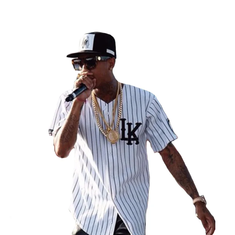 

new Hip hop men shirt stripe Short sleeve Baseball uniform shirt men camisa masculina chemise homme Brand summer print Loose