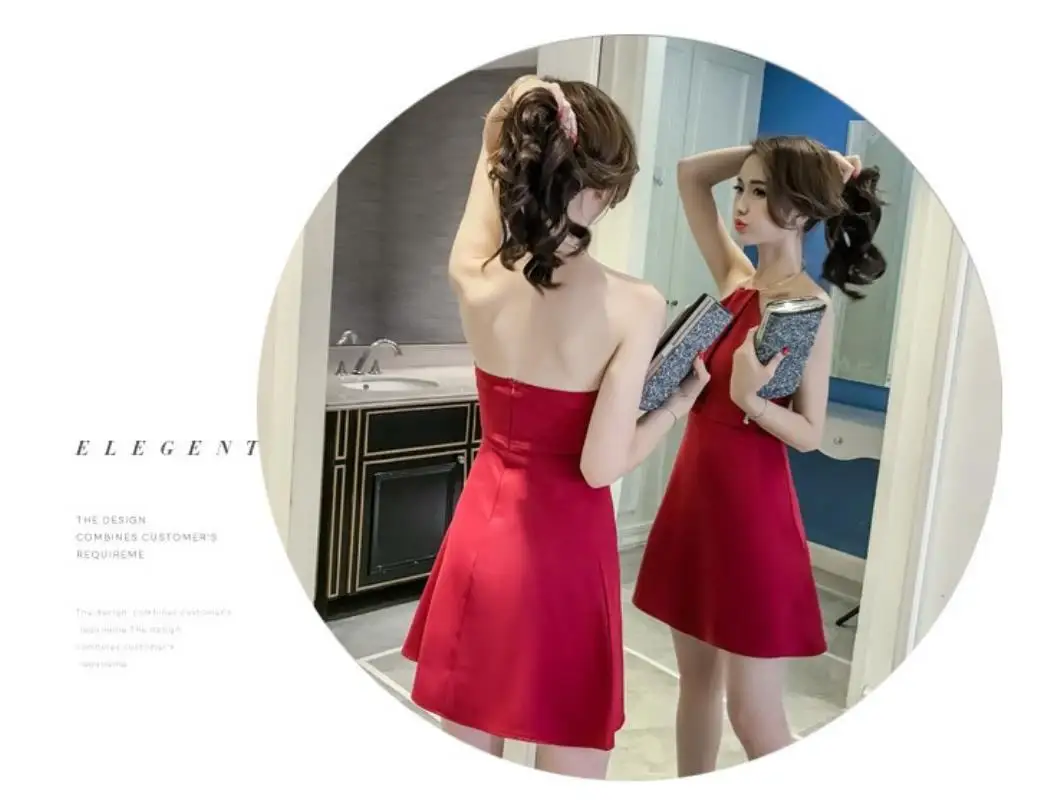 Summer new sexy back dress  metal ring hanging neck slim Asleeveless skirt 2018 Free Shipping