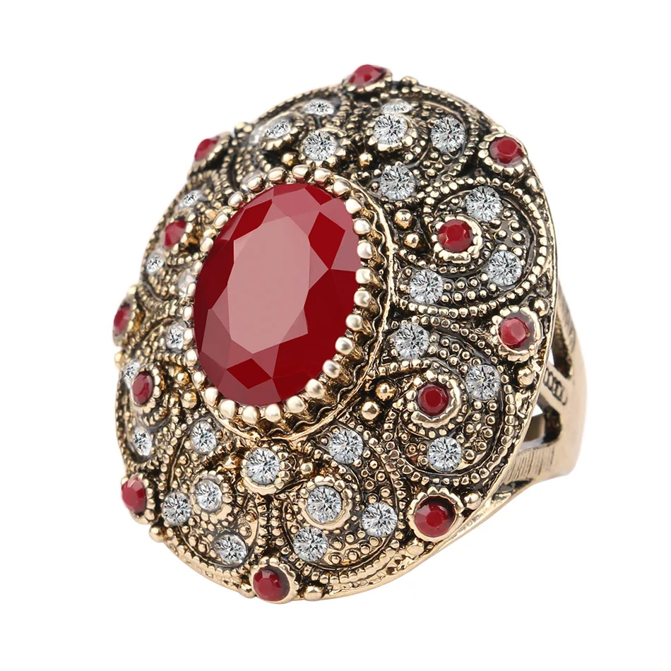 

Fashion Vintage Jewelry Rings Unique Plated Ancient Gold Mosaic AAA Crystal Big Oval Ring For Women 2016 New Anillo
