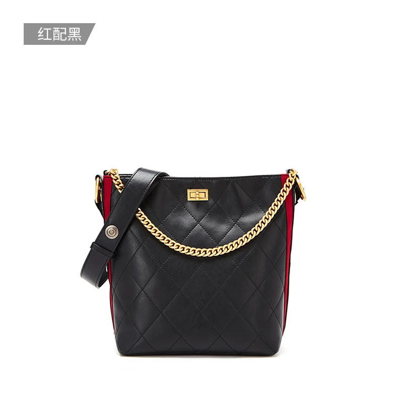 Black Red Stripe BOSTANTEN женские сумки из натуральной кожи сумка на плечо с цепочкой на ремне argyle Алмазная стеганая кожа - Цвет: Black Red Stripe