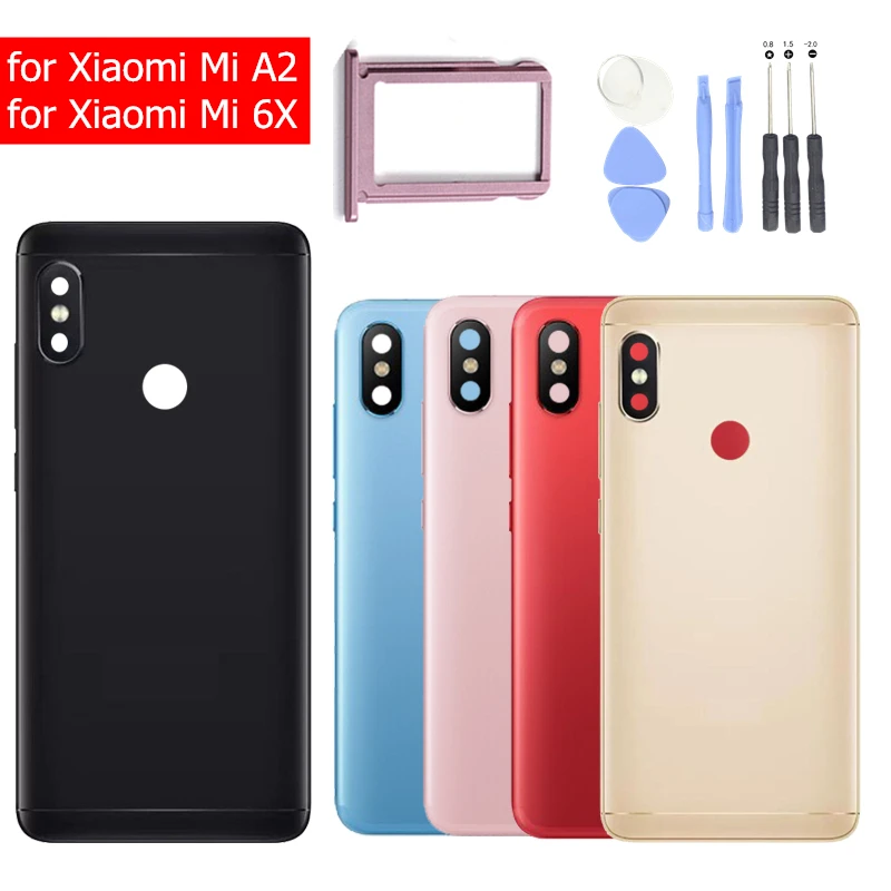 Чехол для Xiaomi Mi A2, задняя крышка, задняя металлическая дверь, корпус для Xiaomi Mi 6X, держатель лотка для карт, запасные части для ремонта