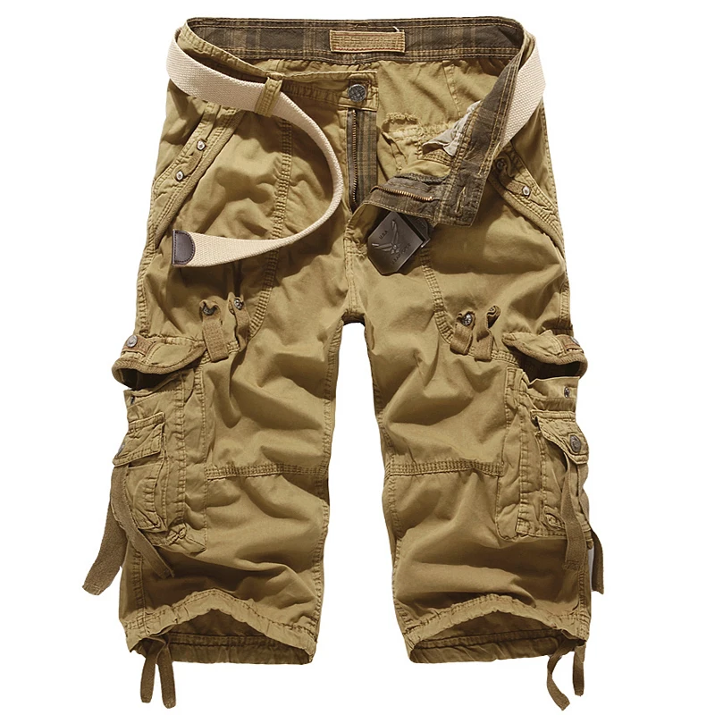 2017 Mens Cargo Shorts Summer Style army green Casual trousers Overalls male Loose Multi Pocket Shorts