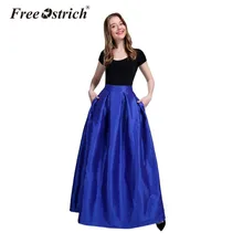 Free Ostrich Vintage Pleated Long Skirt Women Evening Skirt Solid Pocket Floor-Length Party Skirt Autumn Winter faldas mujer