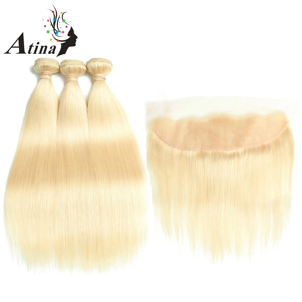 

613 Blonde Bundles with Frontal Brazilian Straight Virgin Human Hair Weave with Closure Lace Frontal Closure with Bundles Atina