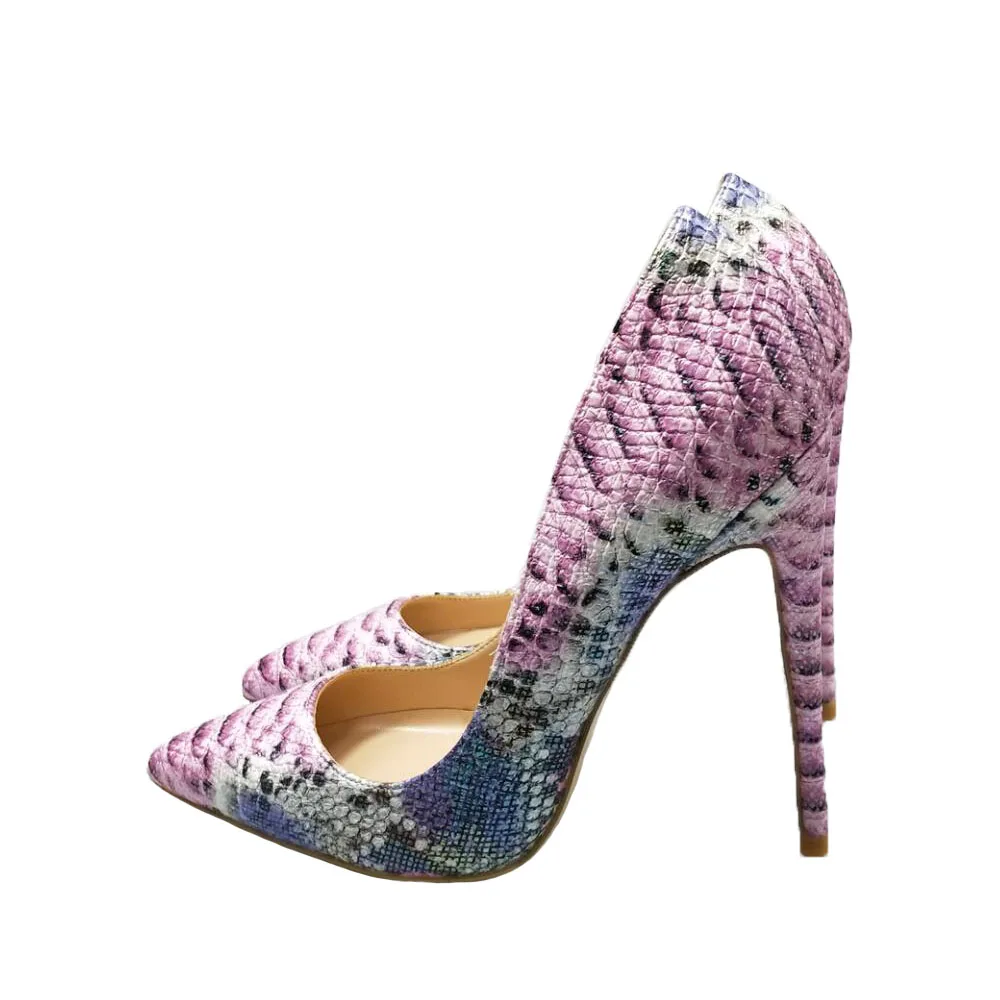 

Pink High Heels 2018 Snake Print Shoes Pumps Party Wedding Shoes Size 43 Shallow Mouth With Sexy Ladies Shoes