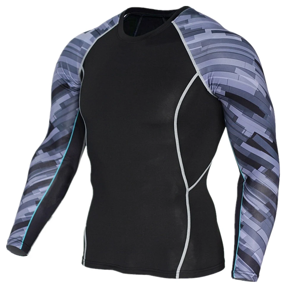 MASCUBE Для мужчин сжатия рубашки ММА Rashguard держать Фитнес с длинным рукавом базовый Слои кожу жесткой Вес подъема упругие Для мужчин s футболки