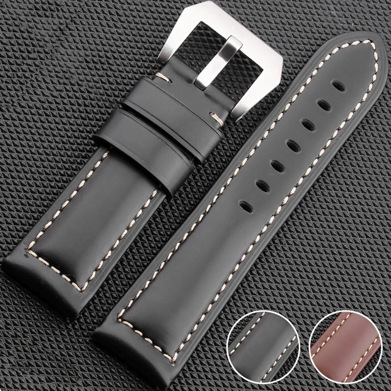 

2017 New fashion atmosphere high quality smooth surface leather black and brown men 22MM 24MM strap watch men leather Watchband