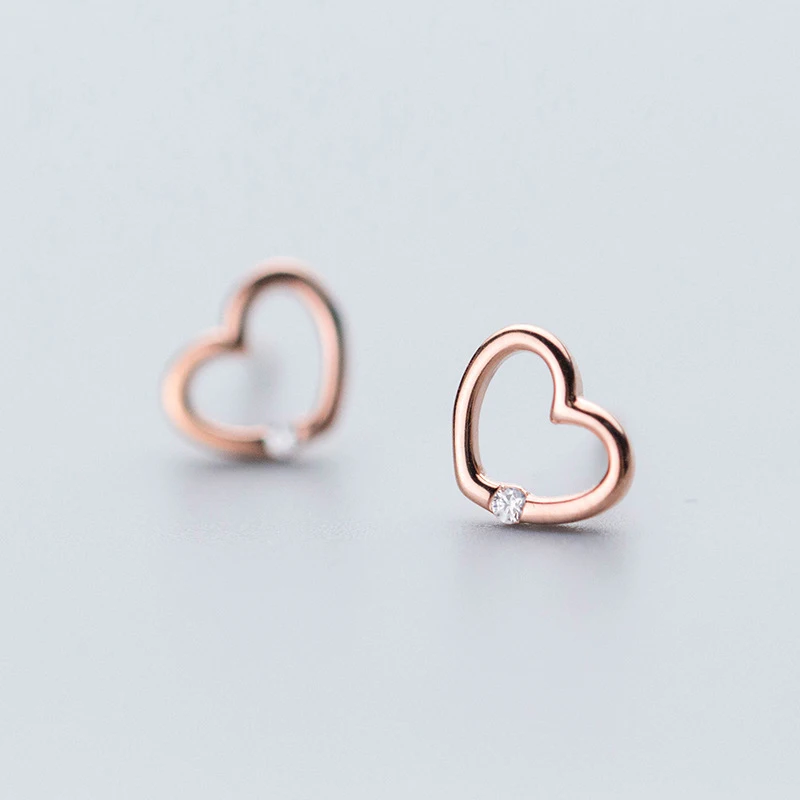 

Genuine 925 Sterling Silver Heart Shape Clear CZ Stud Earrings for Women Girls Brincos Fine Jewelry Bijoux (SE393)