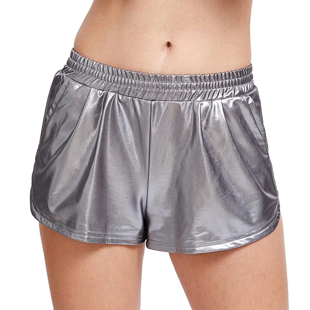 

SPEERISE Women Mid Waist Metallic Shorts For Adults Ballet Performance Dance Bottoms Basic Booty Shorts Fitness Underpants Girls