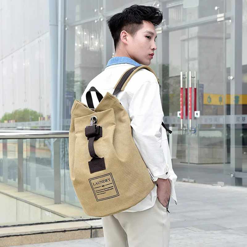 

Bucket canvas backpack retro large capacity travel sports backpack student bag