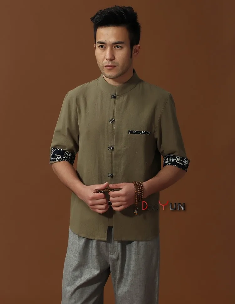 Новое поступление серый китайский мужской хлопок лен классический кунг-фу Рубашка китайская пуговица костюм Тан Размер S M L XL XXL XXXL