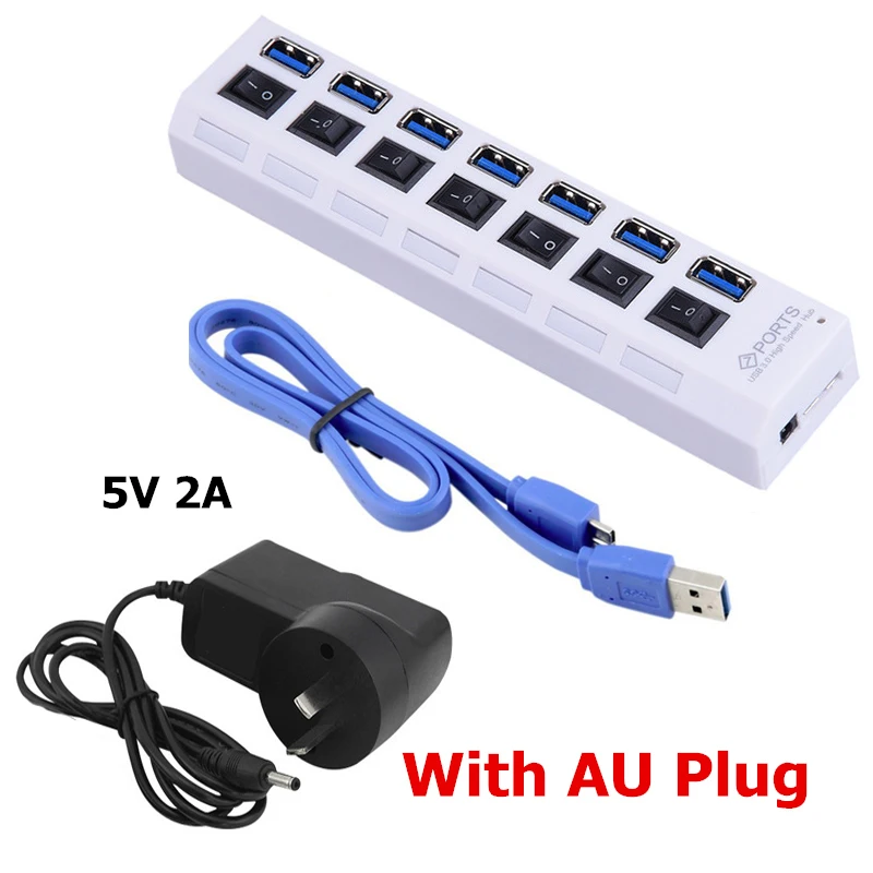 White and AU Adapter USB HUB 3,0 7 Порты и разъёмы USB 3,0 концентратор разветвитель с Мощность адаптер USB hab высокое Скорость 5 Гбит/с многопортовый usb-адаптер для macbook pro портативных ПК - Цвет: White and AU Adapter