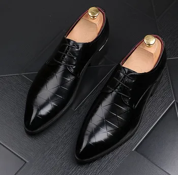 

male spring summer new fashion casual lace up shoes male england style pointed toes leather shoes male black lace up shoes