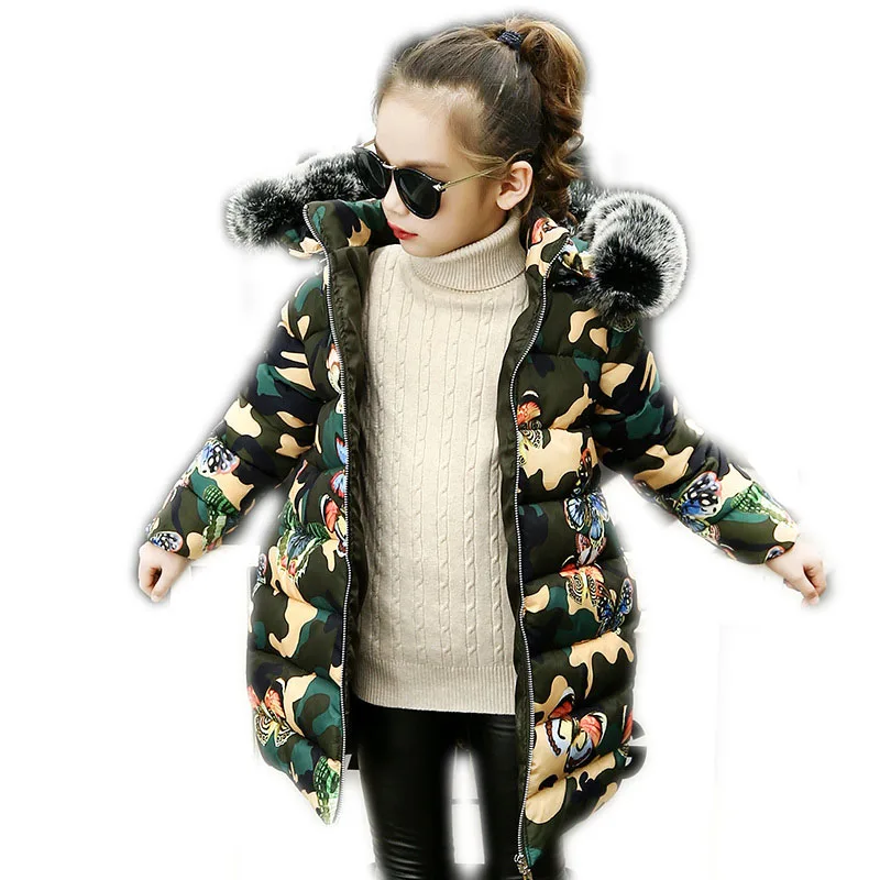 

2018 Winter Children Down Cotton Coats Big Girls Warm Thick Camouflage Jackets Teenage Cotton Padded Parkas Hooded Outerwear P75