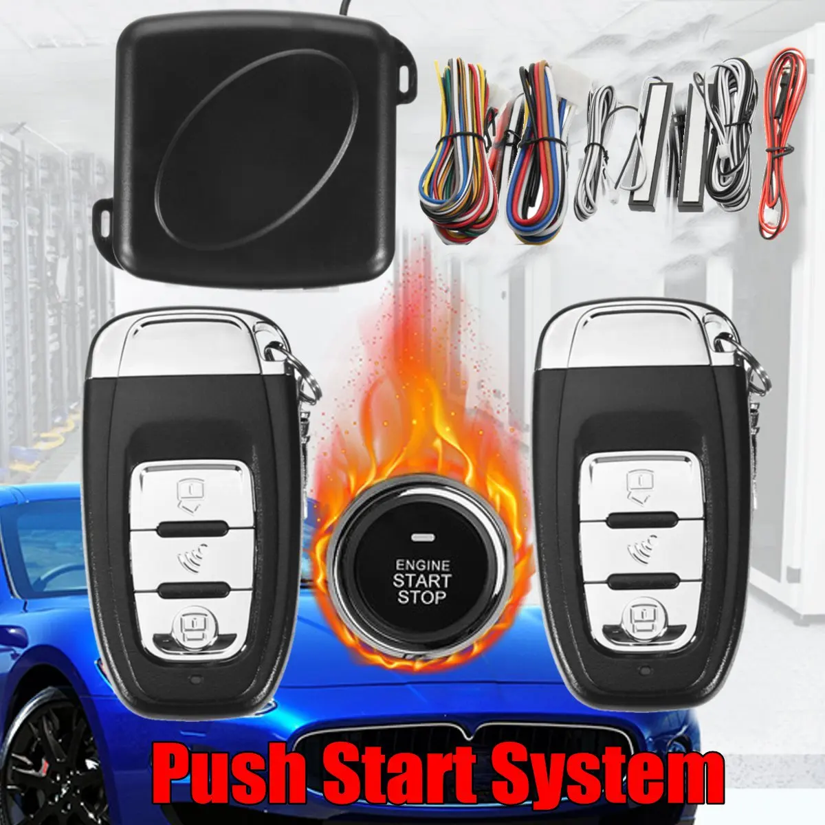 

9Pcs Car SUV Keyless Entry Engine Start Alarm System Push Button Remote Starter Stop Auto