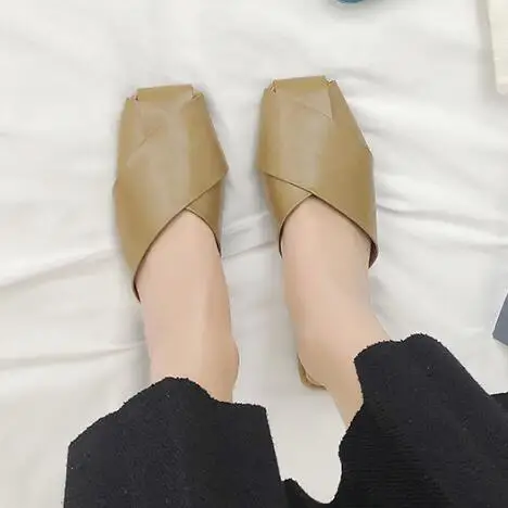 

Women's Fashion Mules Shoes Comfortable Low Heel Slippers 2019 Summer New Ladies Square-Heel Slippers Holiday Beach Shoes 35-40