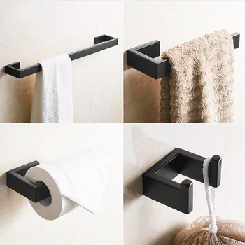 

LIUYUE Bath Hardware Sets Stainless Steel Black Wall Mounted Towel Bar Bathroom Towel Rack Roll Paper Bar Double Robe Hooks